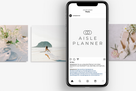 Phone showing Aisle Planner Instagram 